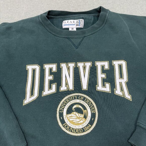 Vtg University of Denver Gear For Sports Cotton 90s Green Sweatshirt XXL Boxy - Picture 2 of 8